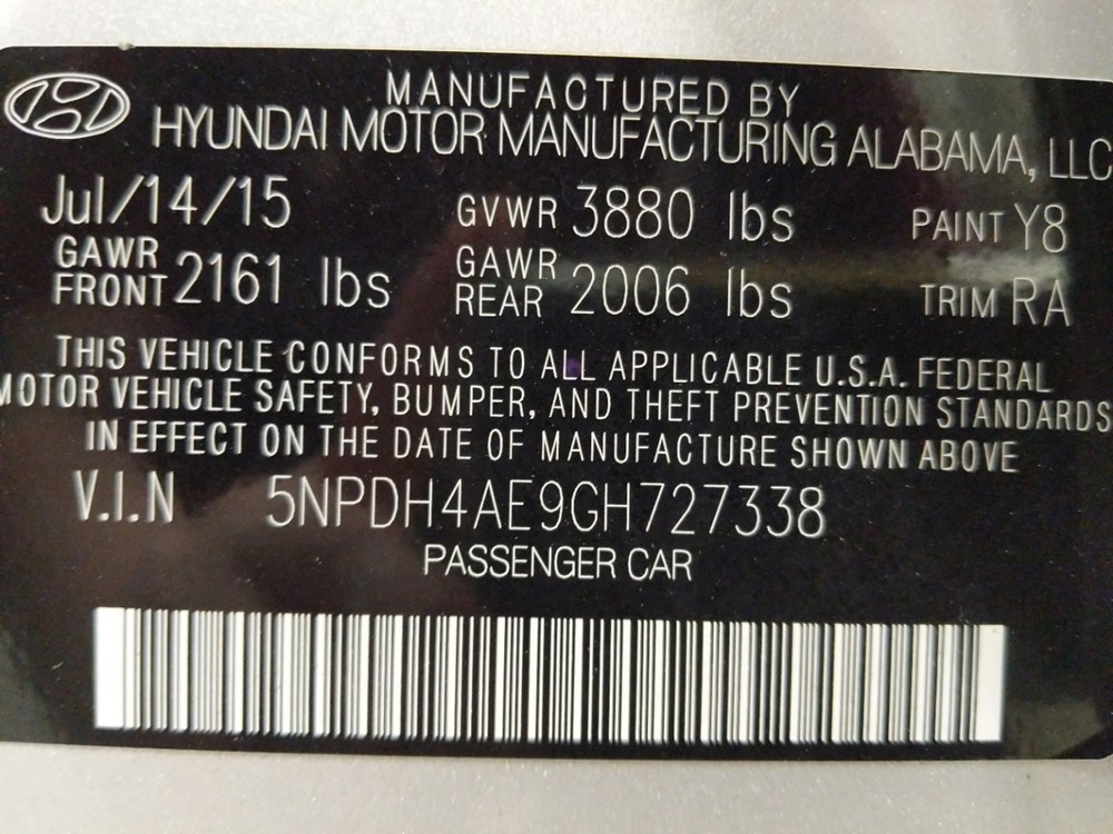 2016 Hyundai Elantra - VIN Plate