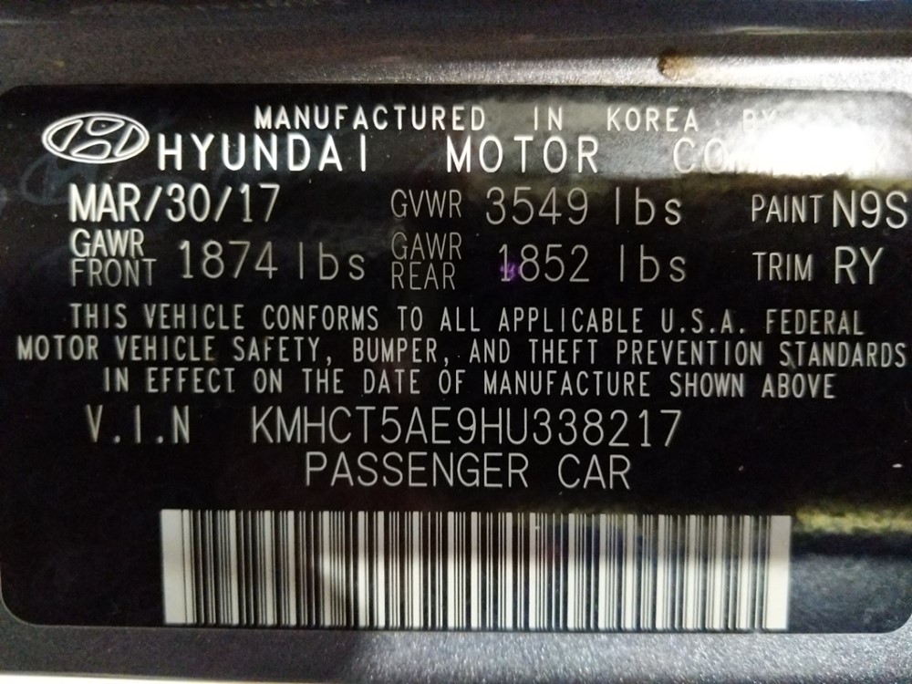 2017 Hyundai Accent - VIN Plate