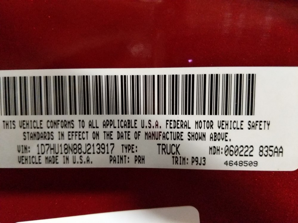 2008 Dodge Ram 1500 - VIN Plate