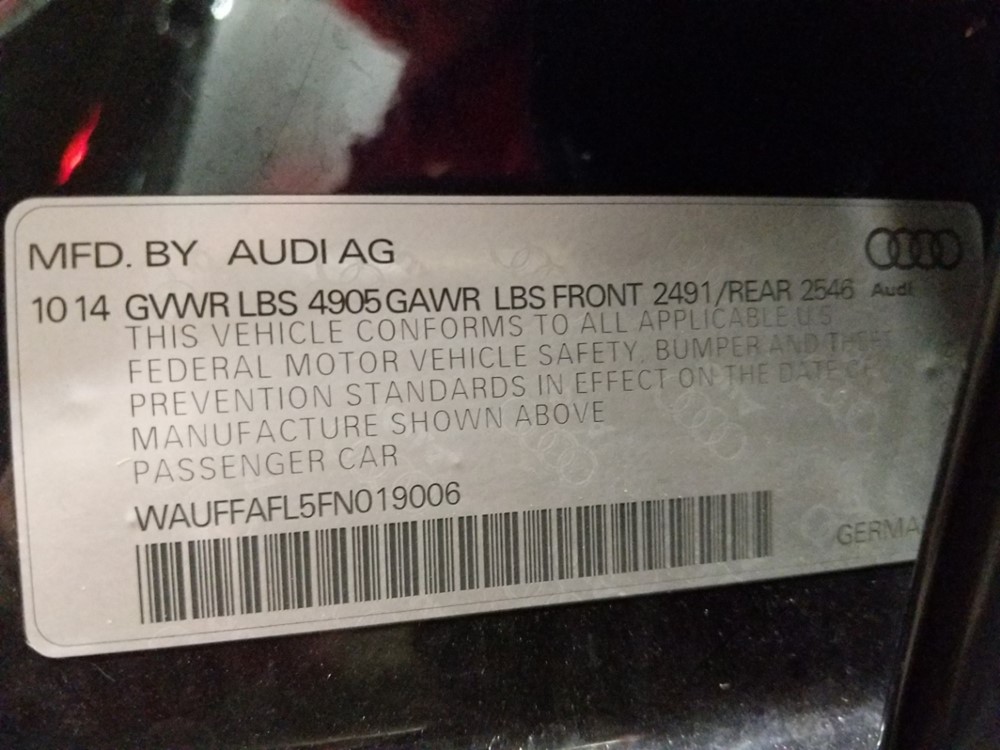 2015 Audi A4 - VIN Plate