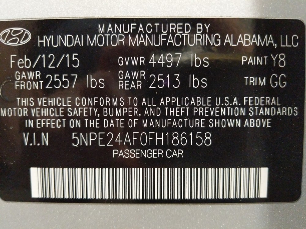 2015 Hyundai Sonata - VIN Plate