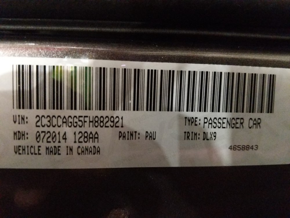 2015 Chrysler 300 - VIN Plate