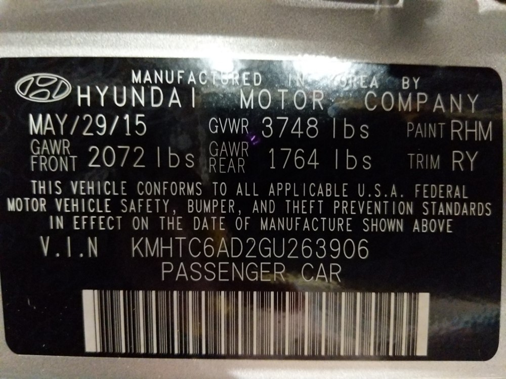 2016 Hyundai Veloster - VIN Plate