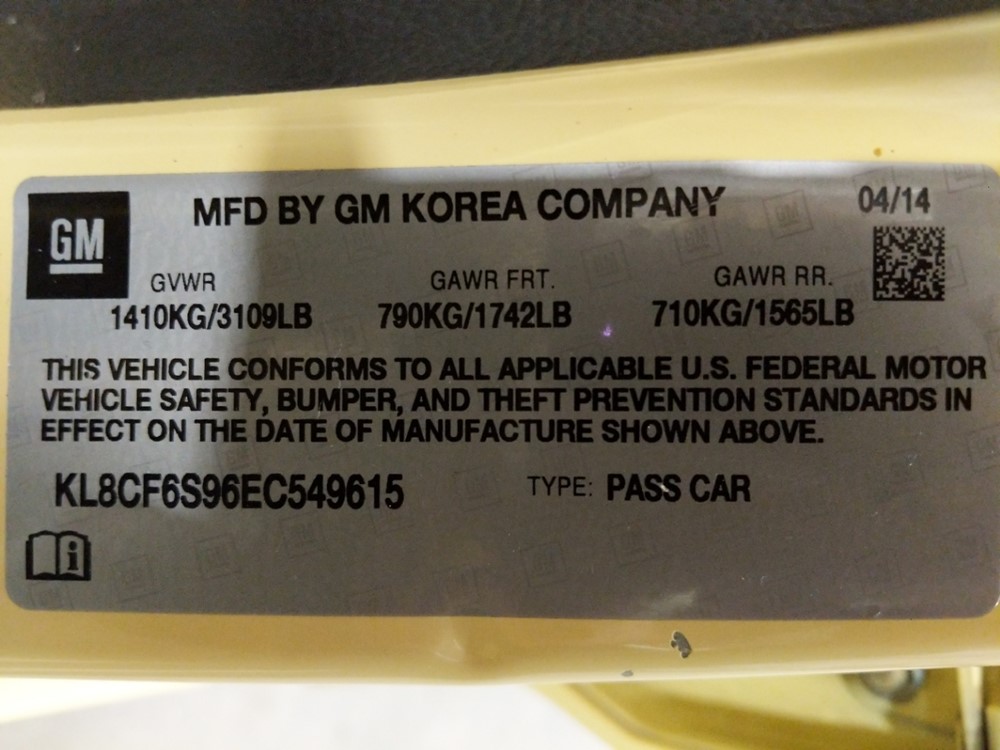 2014 Chevrolet Spark - VIN Plate
