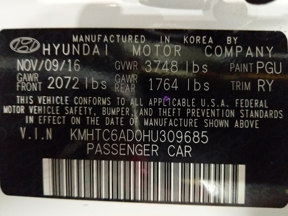 2017 Hyundai Veloster - VIN Plate