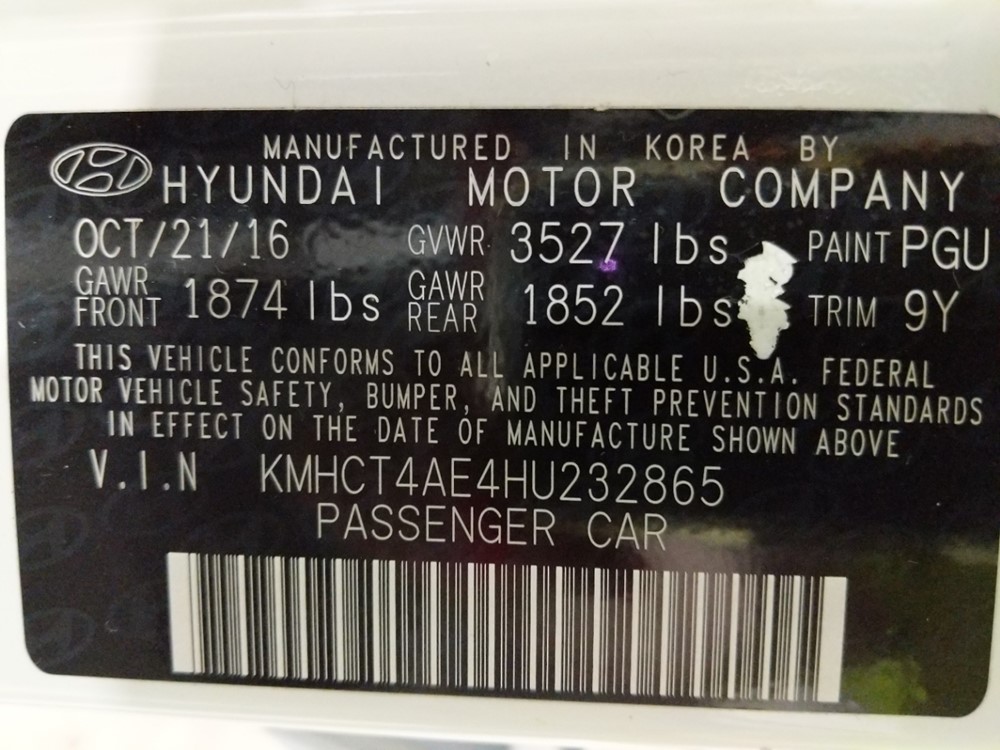 2017 Hyundai Accent - VIN Plate