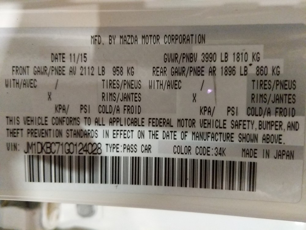 2016 Mazda CX-3 - VIN Plate
