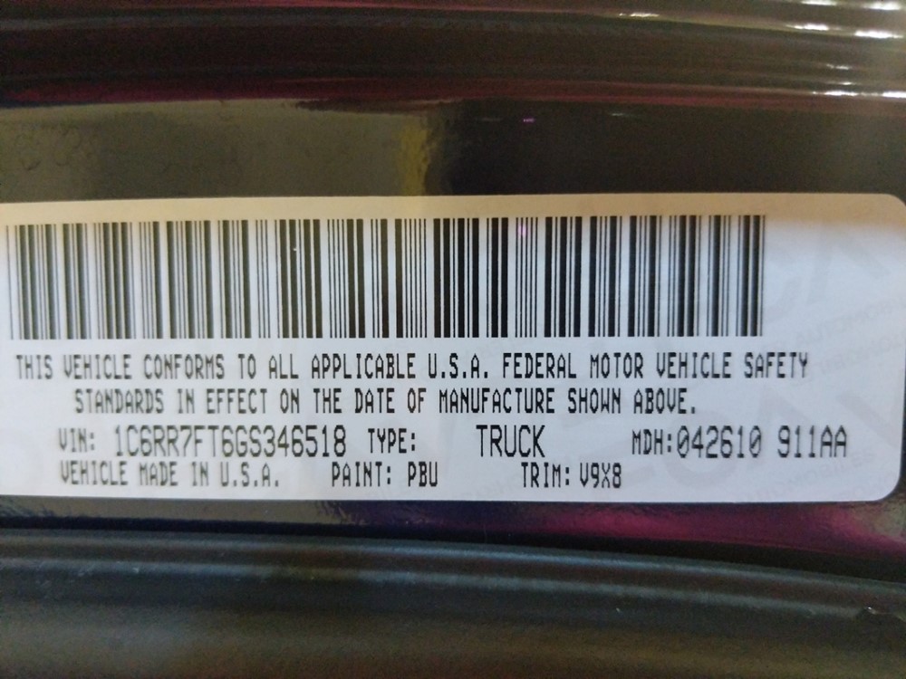 2016 Dodge Ram 1500 - VIN Plate