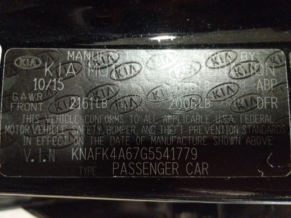 2016 Kia Forte - VIN Plate