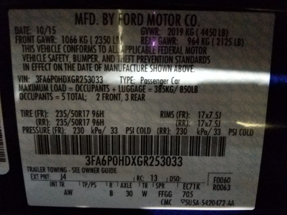 2016 Ford Fusion - Driver Power Windows/Lock Control