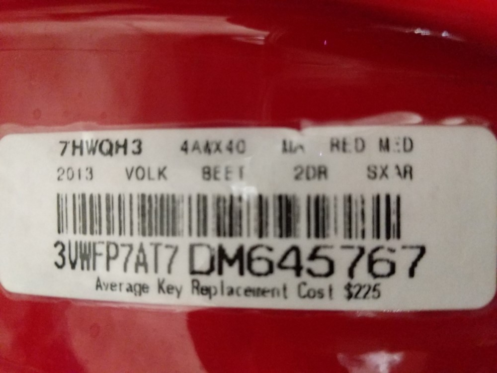 2013 Volkswagen Beetle - VIN Plate