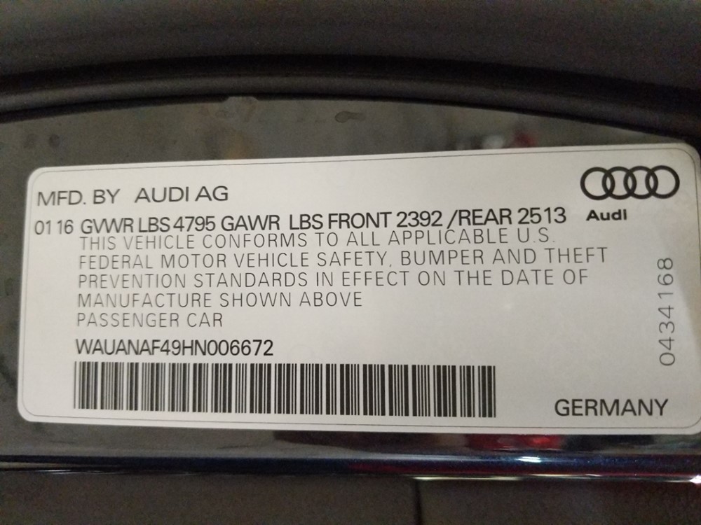 2017 Audi A4 - VIN Plate