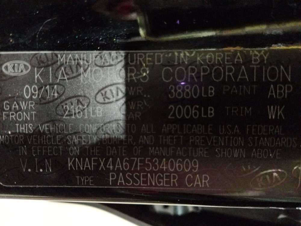 2015 Kia Forte - VIN Plate