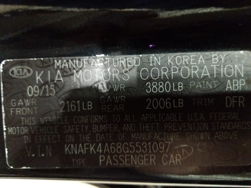 2016 Kia Forte - VIN Plate