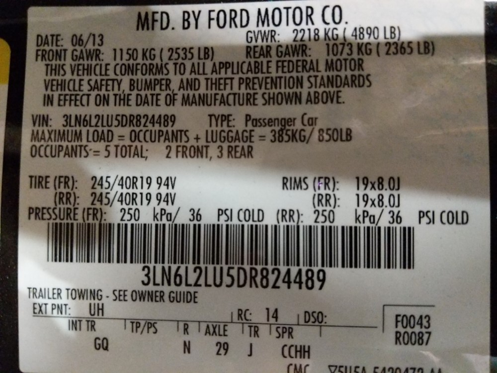 2013 Lincoln MKZ - VIN Plate