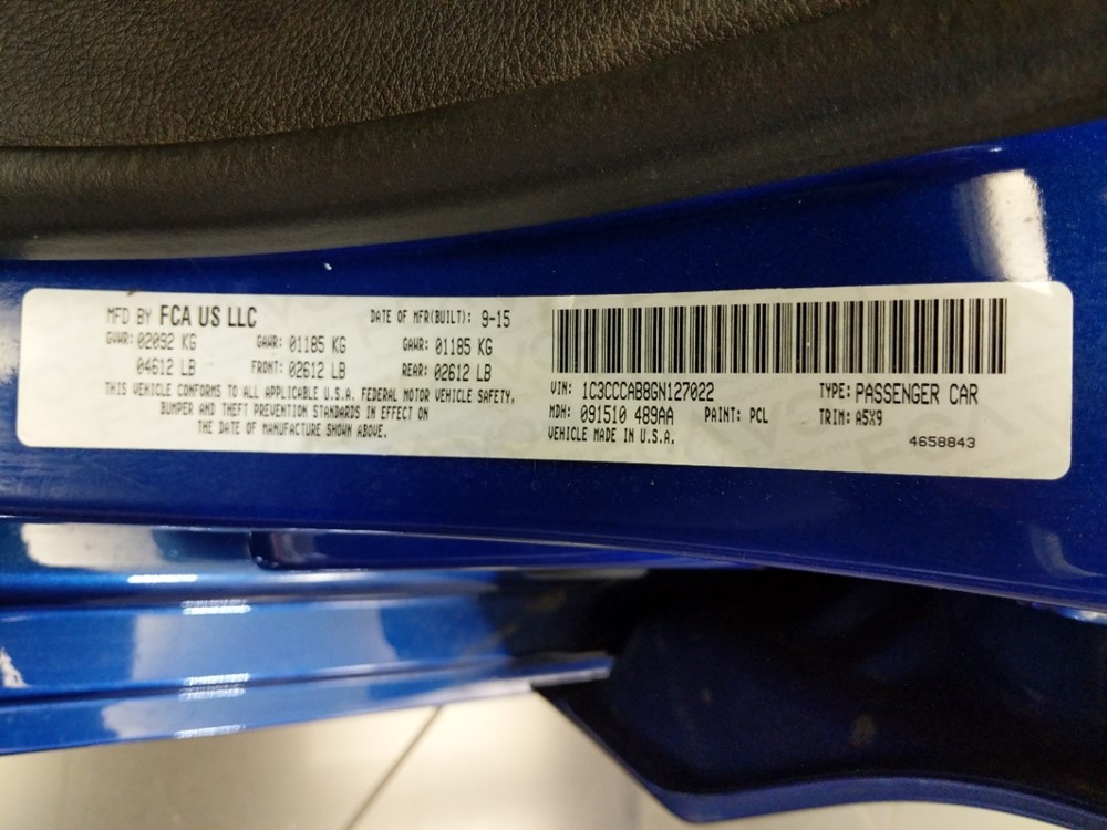 2016 Chrysler 200 - VIN Plate