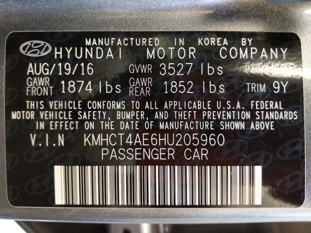2017 Hyundai Accent - VIN Plate