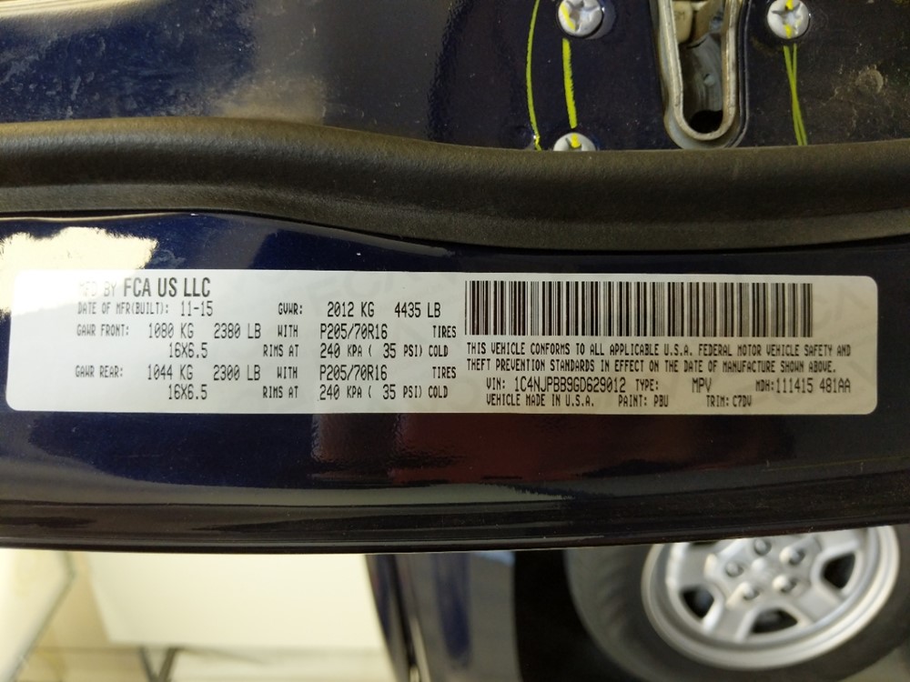 2016 Jeep Patriot - VIN Plate