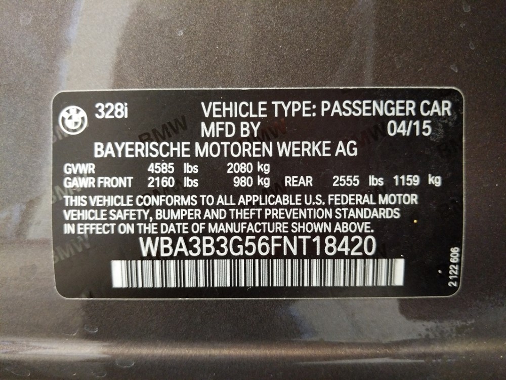 2015 BMW 328i - VIN Plate