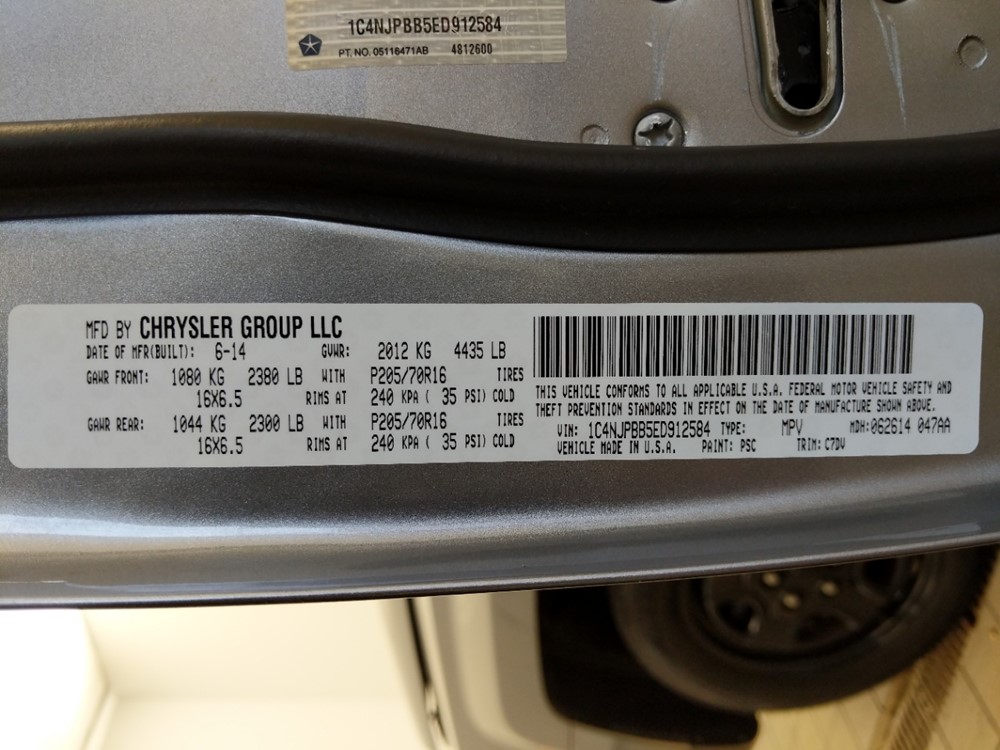 2014 Jeep Patriot - VIN Plate