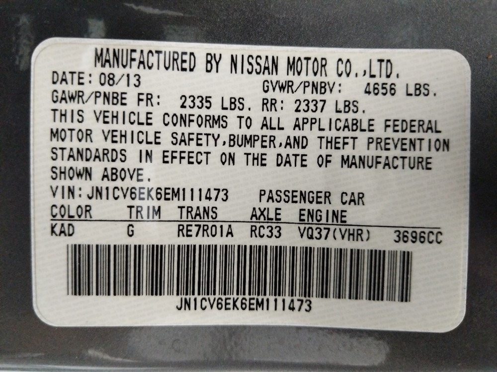 2014 INFINITI Q60 - VIN Plate