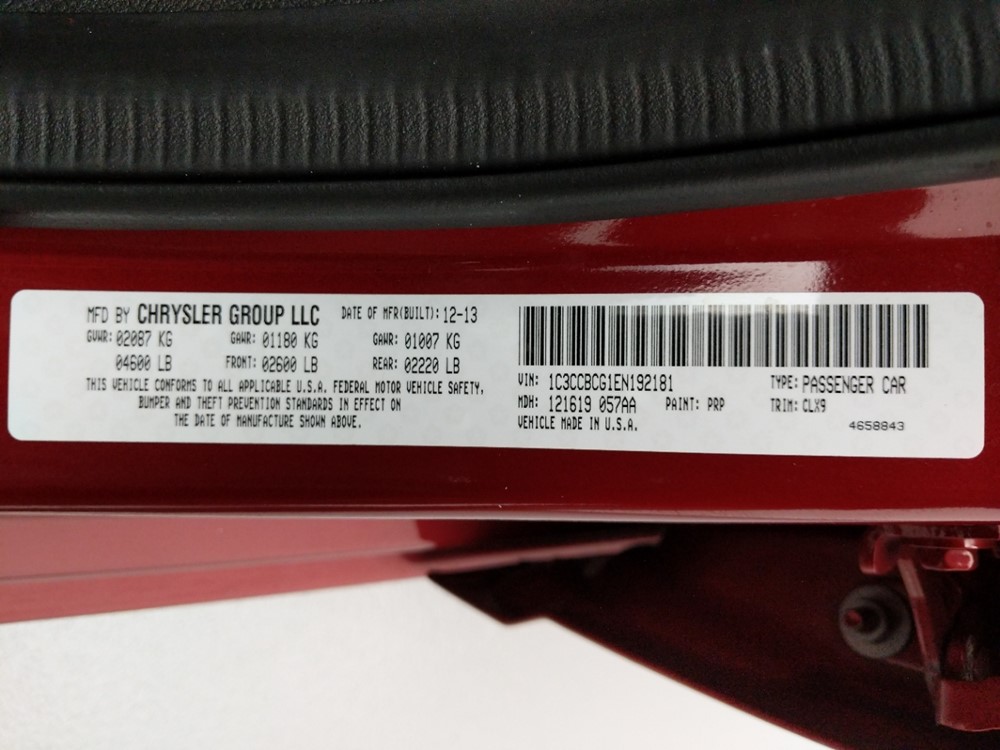 2014 Chrysler 200 - VIN Plate