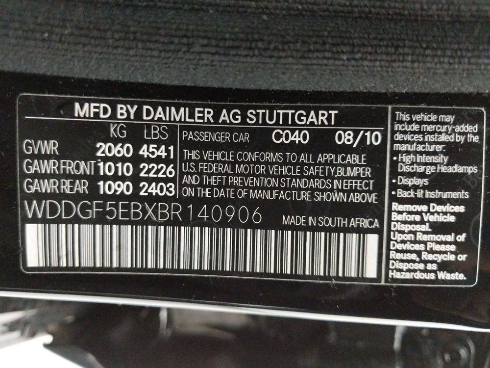 2011 Mercedes-Benz C300 - VIN Plate