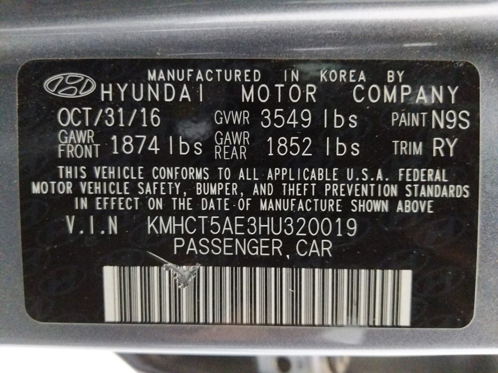 2017 Hyundai Accent - VIN Plate