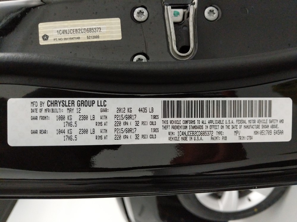2012 Jeep Compass - VIN Plate