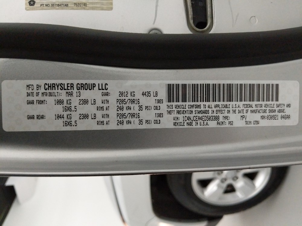 2014 Jeep Compass - VIN Plate