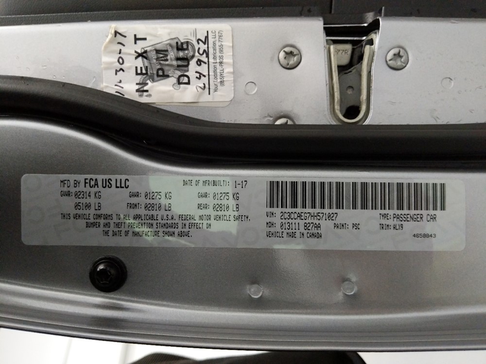 2017 Chrysler 300 - VIN Plate