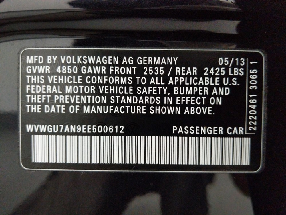2014 Volkswagen CC - VIN Plate