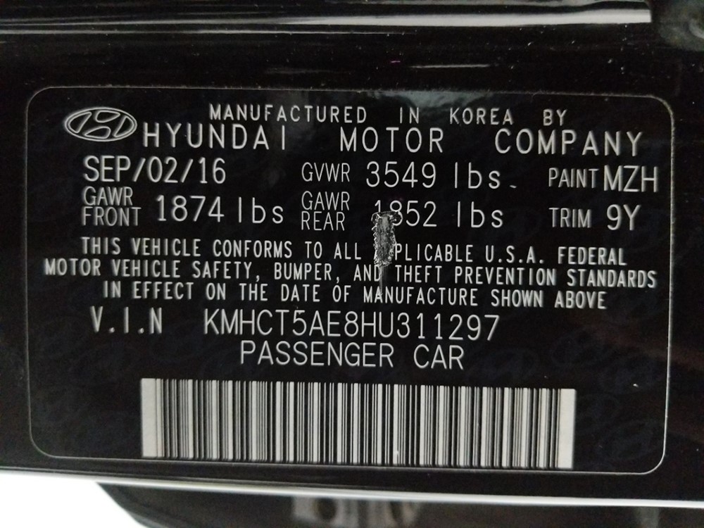 2017 Hyundai Accent - VIN Plate