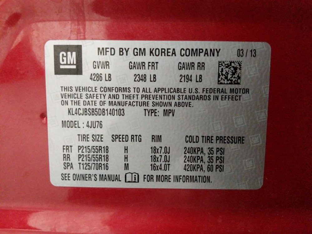 2013 Buick Encore - VIN Plate