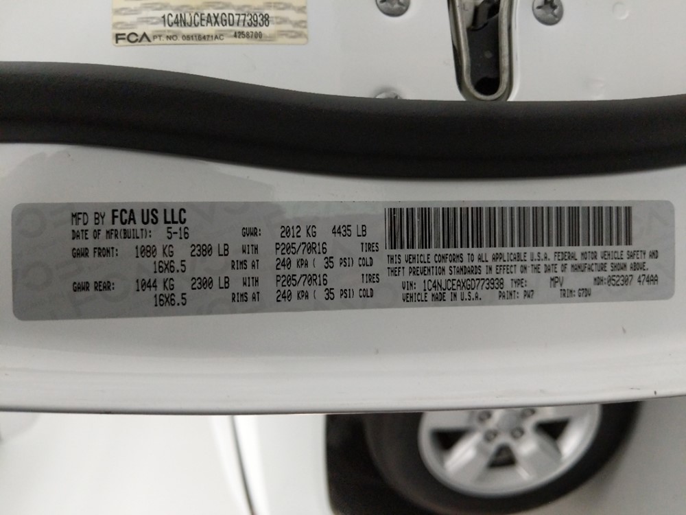 2016 Jeep Compass - VIN Plate