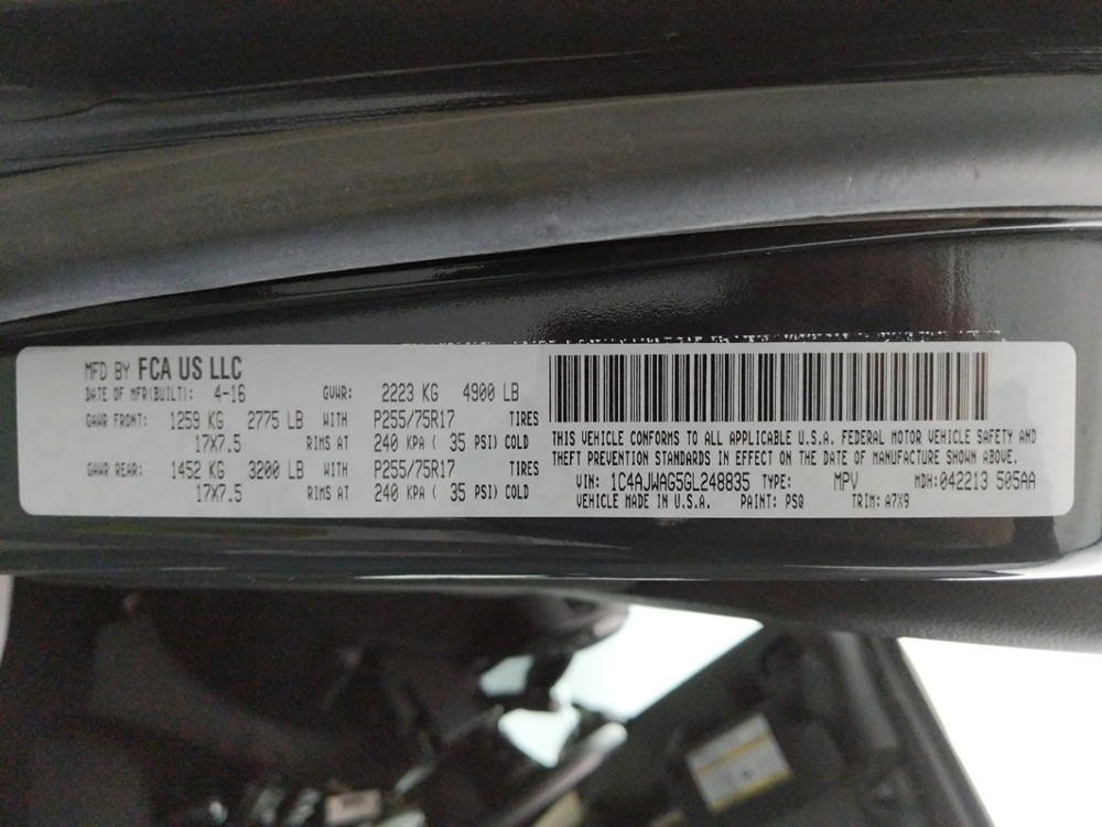 2016 Jeep Wrangler - VIN Plate