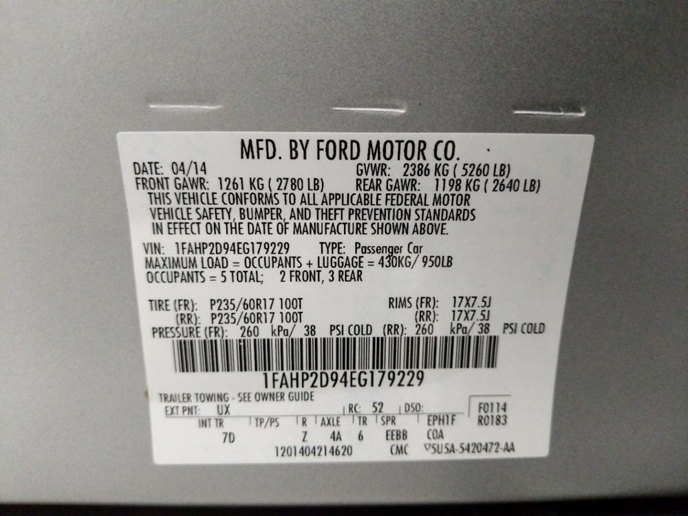 2014 Ford Taurus - VIN Plate