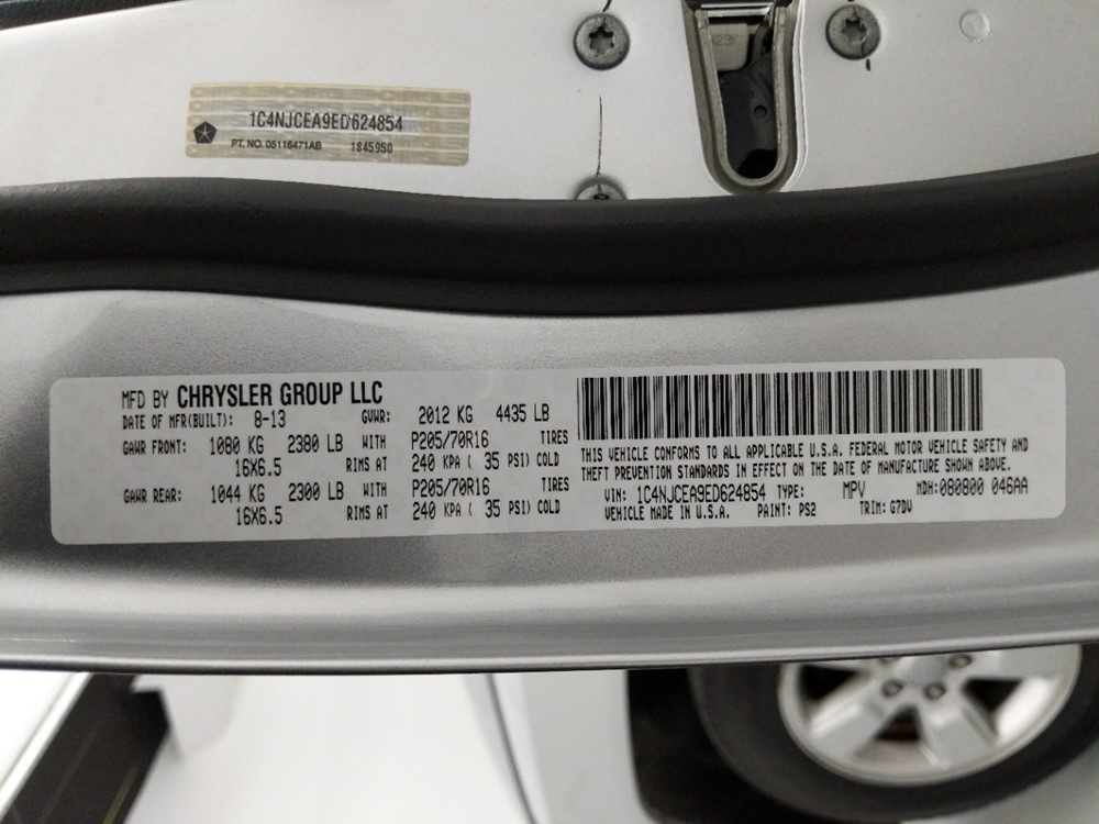 2014 Jeep Compass - VIN Plate