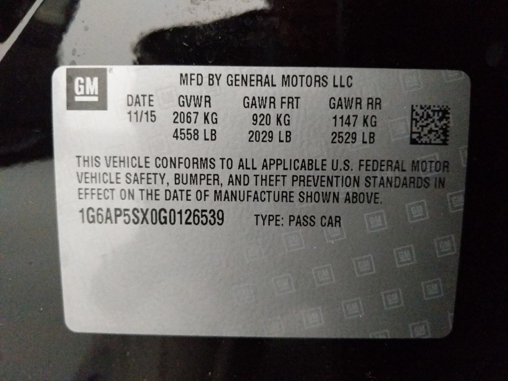 2016 Cadillac CTS - VIN Plate