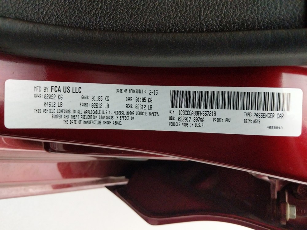 2015 Chrysler 200 - VIN Plate