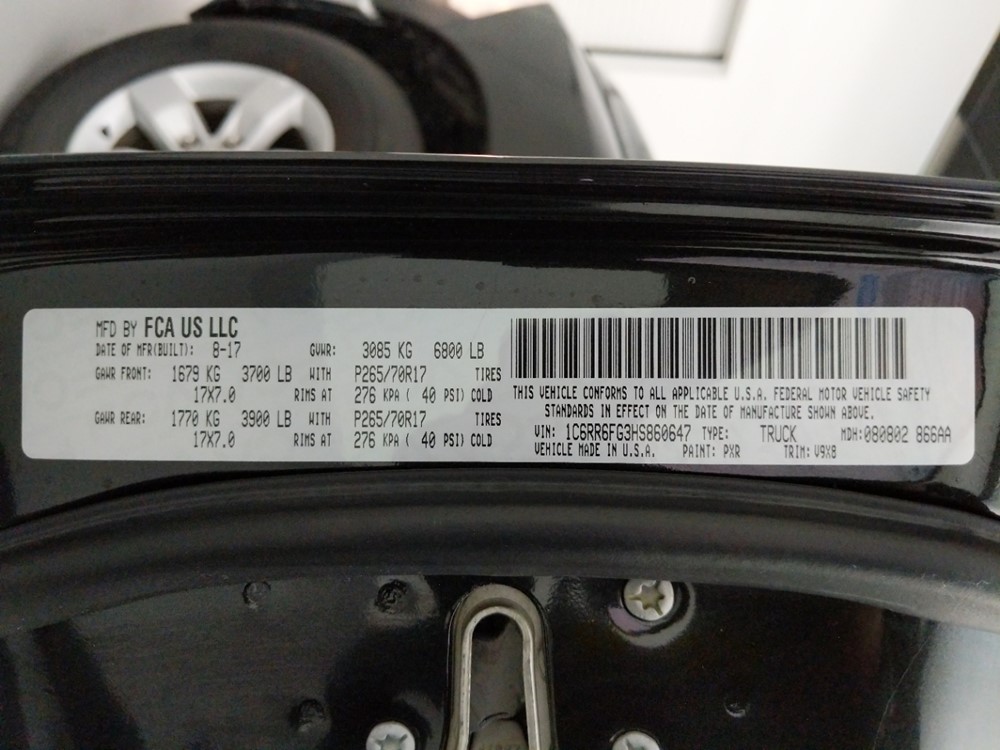 2017 Dodge Ram 1500 - VIN Plate