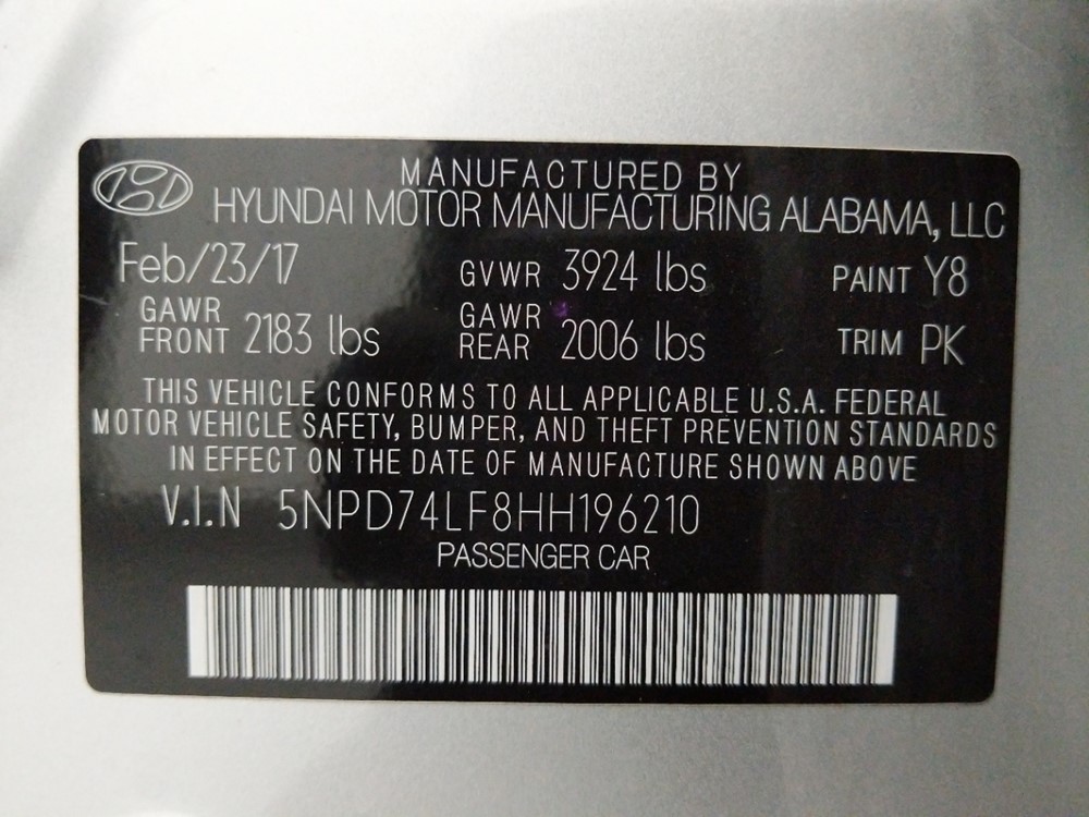 2017 Hyundai Elantra - VIN Plate