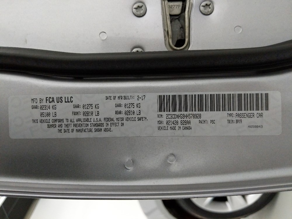 2017 Dodge Charger - VIN Plate