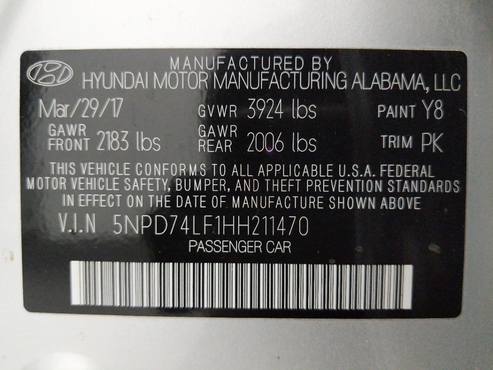 2017 Hyundai Elantra - VIN Plate