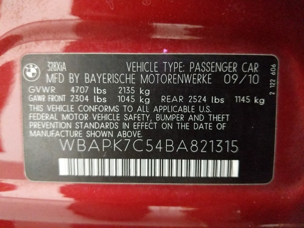 2011 BMW 328i - VIN Plate