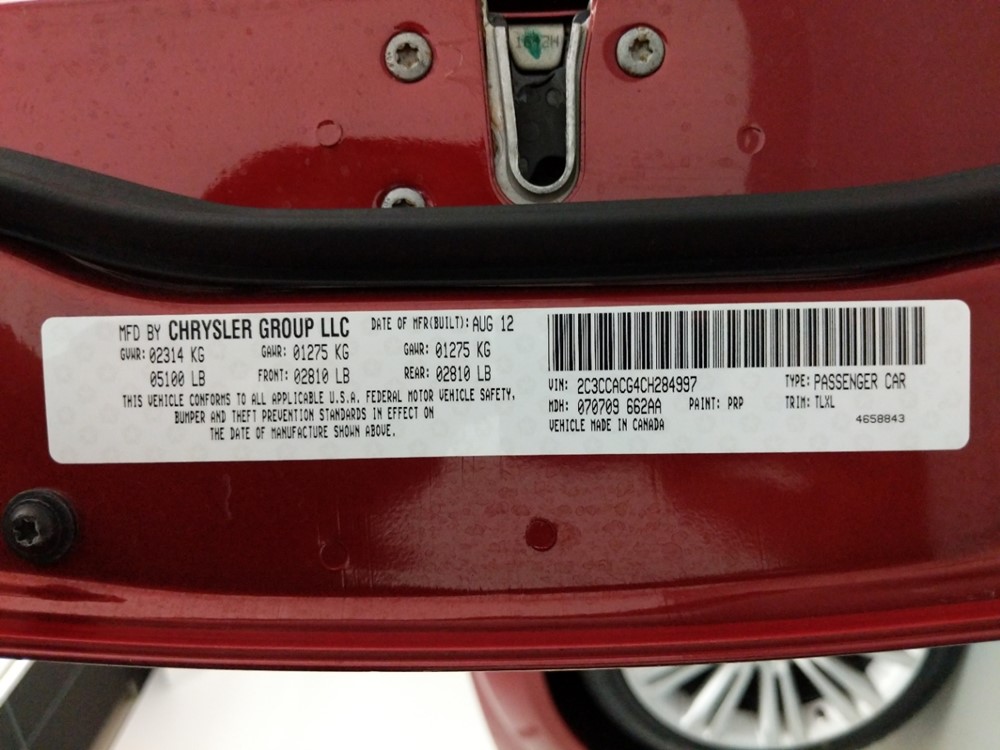 2012 Chrysler 300 - VIN Plate