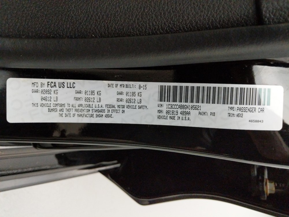 2016 Chrysler 200 - VIN Plate
