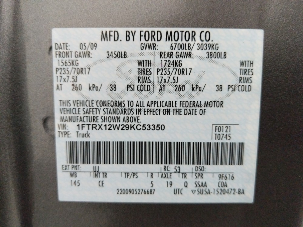 2009 Ford F-150 - VIN Plate