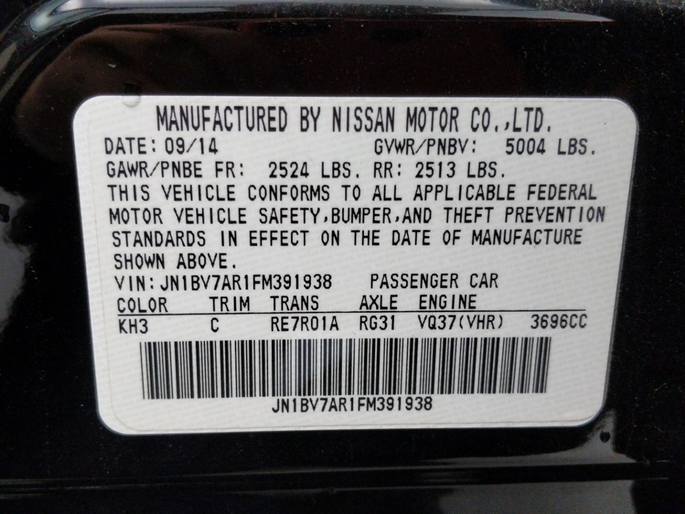 2015 INFINITI Q50 - VIN Plate