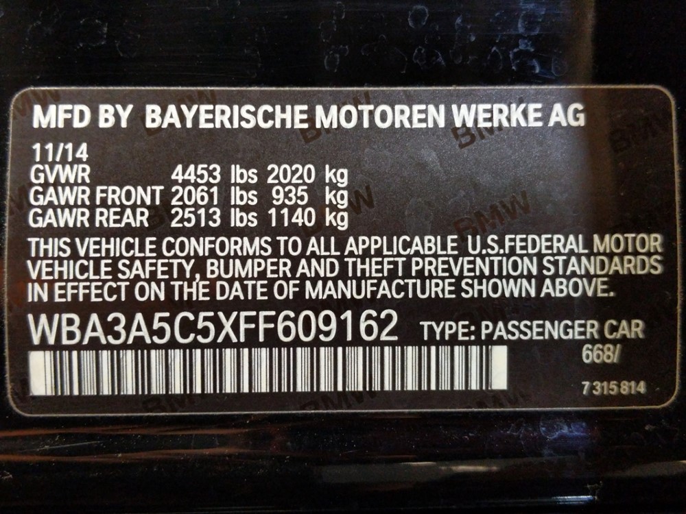 2015 BMW 328i - VIN Plate